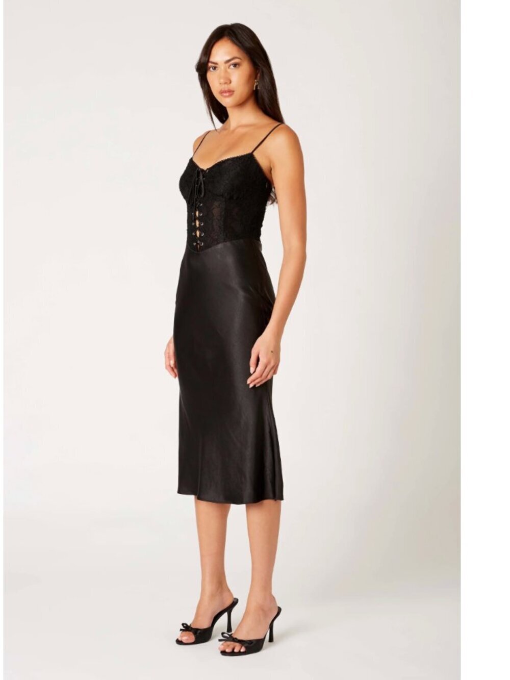 NIA Frank Dress - Black Lace Corset Midi Satin Cami Small $118 - Picture 3 of 9